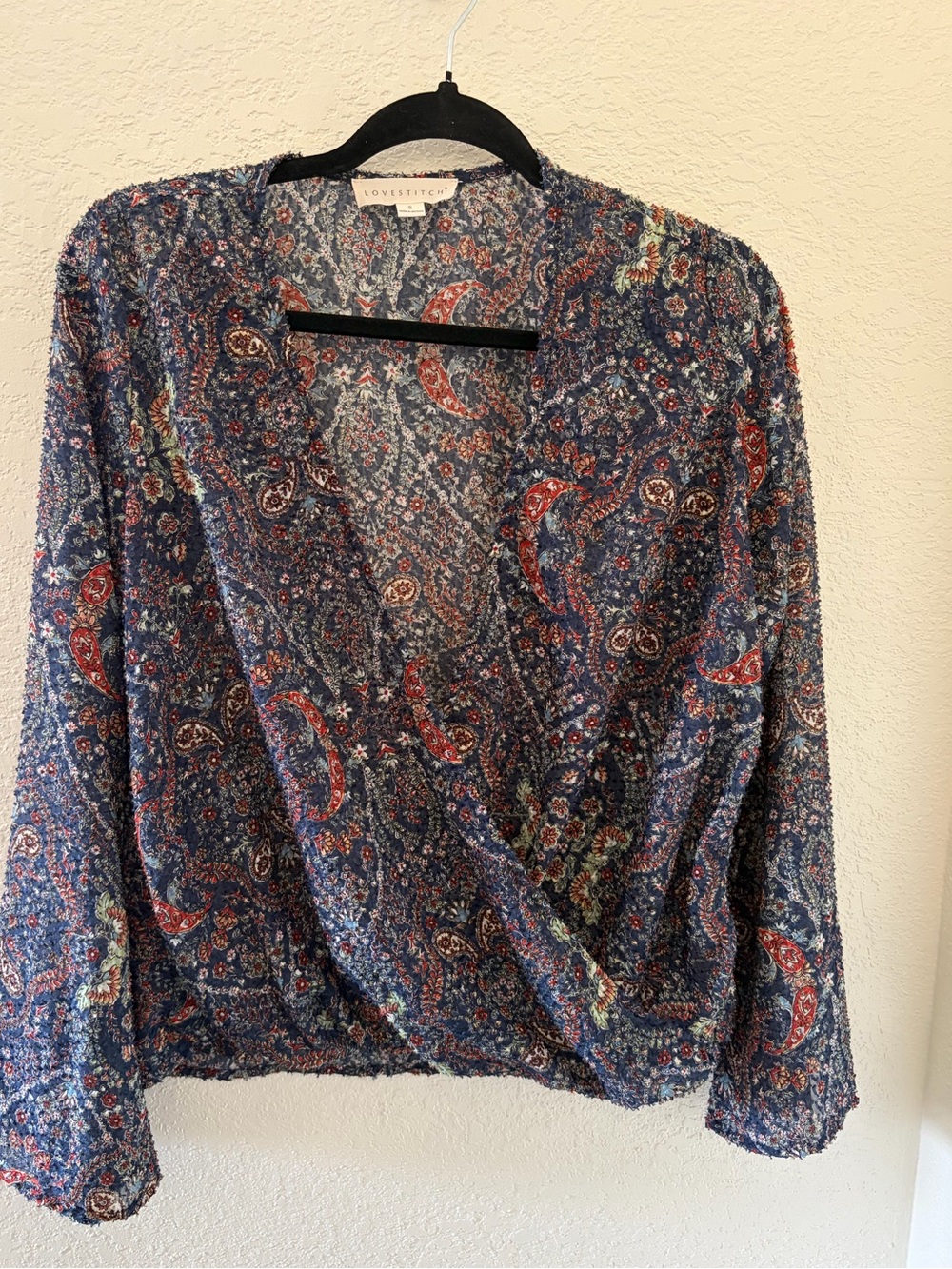 Lovestitch women’s long sleeve blue Paisley Print Top Sz Small